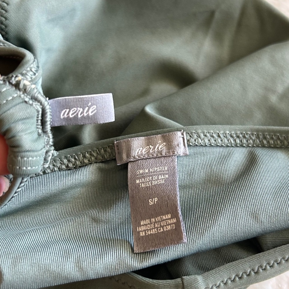 Aerie Green High Neck Halter Strappy Back Bikini Top & Hipster Bottoms SwimsuitS - Picture 6 of 6